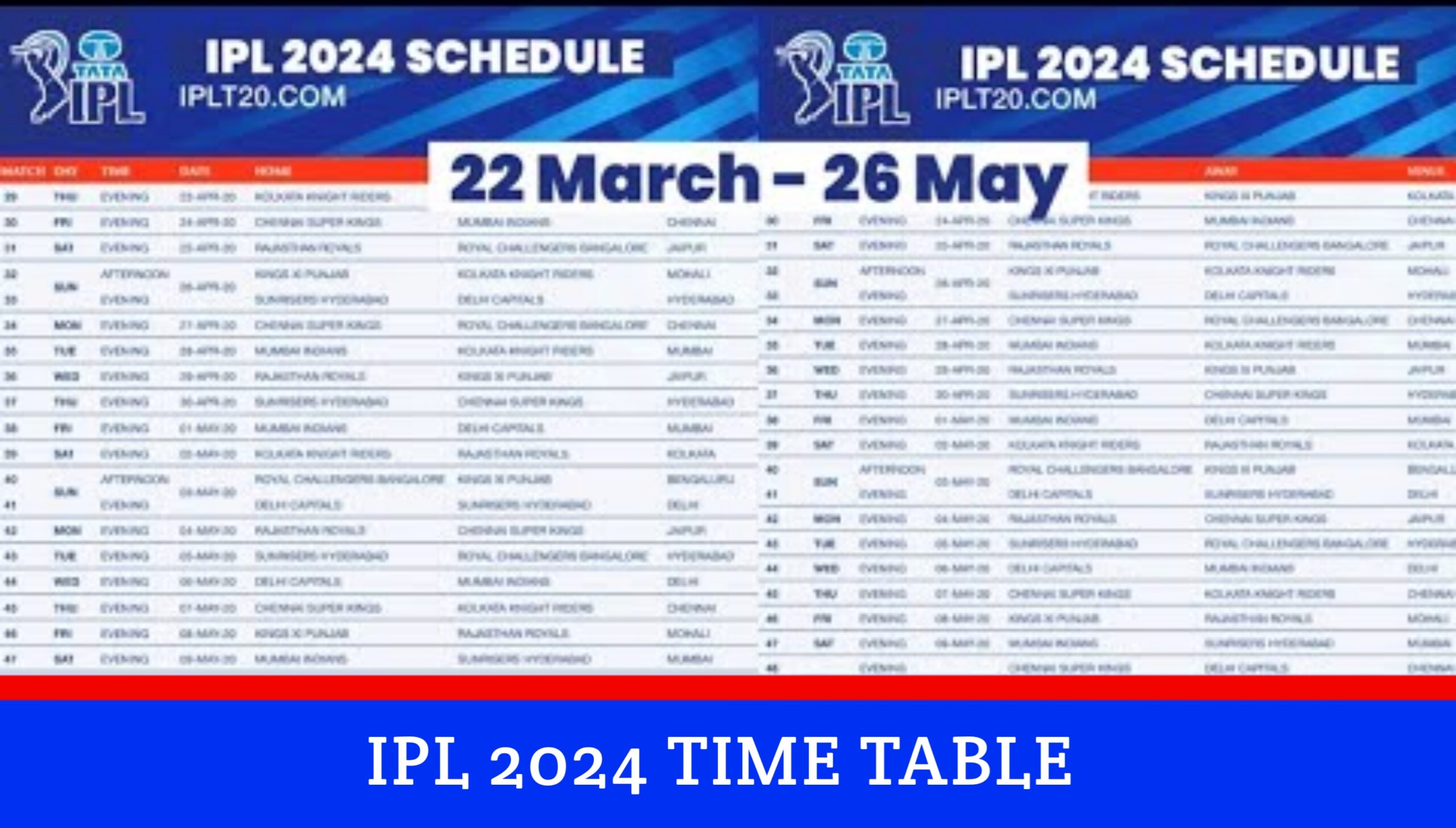 IPL Time Table 2024