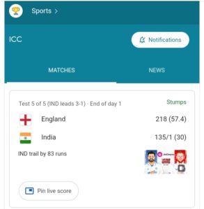 England vs India Cricket Live Score